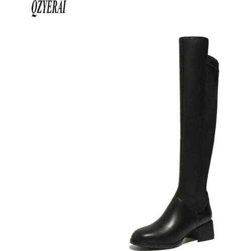 New winter style Knee high boots Genuine leather Women boots warm Motorcycle boots fashion Female boots cowhide Women shoes