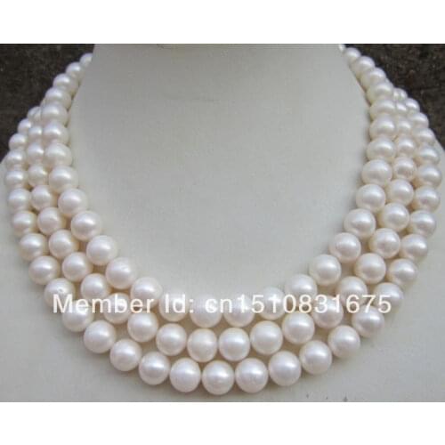 New woman bead jewelry AAA 9-10mm natural perfect round white pearl necklace 50 inches xu67