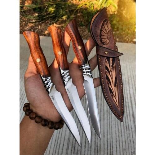 High Quality M390 Steel Handmade Fixed Blade Knife Outdoor Tools Tatical Camping Hunting Straight Knife Carved Leather Sheath