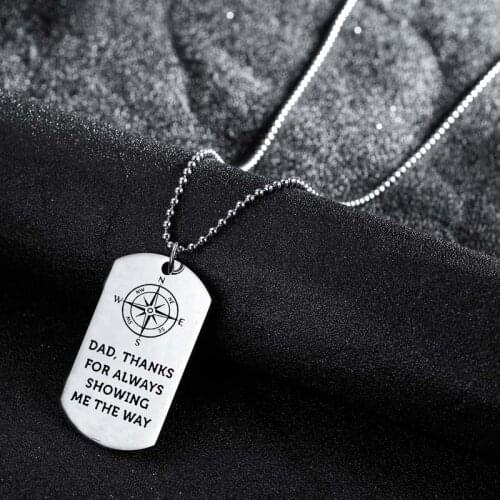 Dad Thanks For Always Showing Me The Way Necklace Stainless Steel Dog Tag Pendant Dad Daddy Papa Fathers Day Thanksgiving Gifts