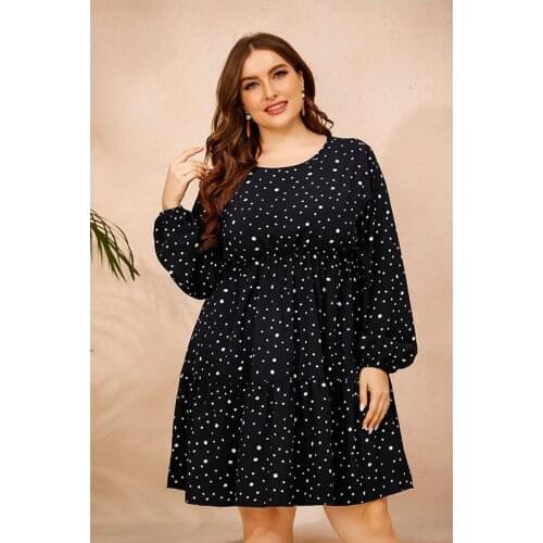 DOIB DOT Women Dress Plus Size Full Lantern Sleeve Elastic Waist Large Size Dree 2020 Autumn Loose Casual 4XL Dresses