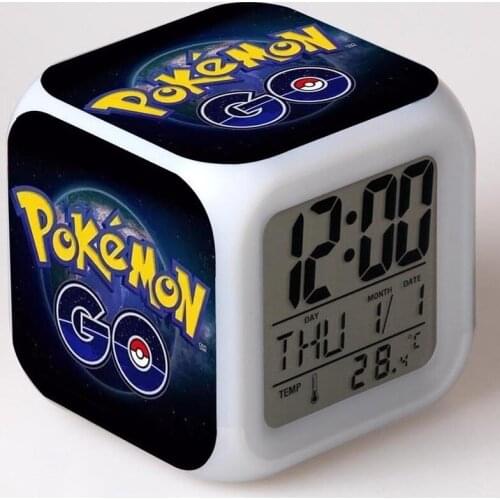 Pokemon Alarm Clock Pikachu LED Digital Large Screen Multi-function Calendar Thermometer Lighting Night Light Weather Forecast