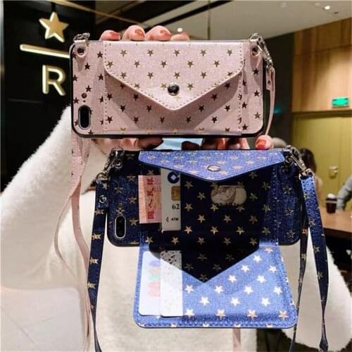 Crossbody Necklace Strap Luxury Star Wallet Case for Huawei Mate30 Mate20 Pro P20 P40 Pro P30 Lite Honor 20 Card Holder Cover