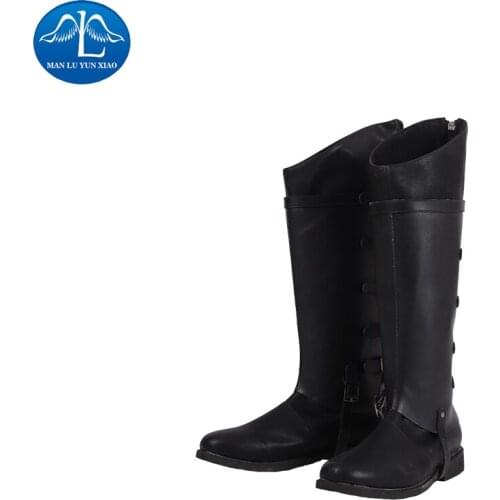 Manluyunxiao Vergil Cosplay High Boots Halloween Costume for Kids Faux Leather Shoes Men Game DMC 5 Outfit Black