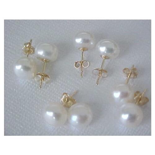 Natural freshwater cultured pearl white 4 PCS 7-8 mm 925 sterling silver Stud earrings