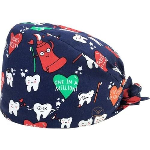 Unisex scrubs caps Adjustable cotton tooth printing hats High Quality sweat-absorbent Elastic multicolor hats calot chirurgien