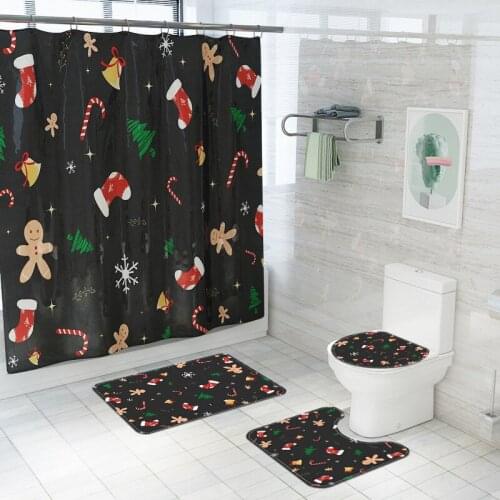 Modern Home Decor Bathroom Set for Christmas Bath Mats and Shower Curtain Set Toilet Mat Bathroom Rug Non-slip Bath Rug Set