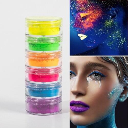 Christmas 6 Colors Luminous Eyeshadow Fluorescent Eyeshadow Palette Glow In Dark Halloween Party Festival Lipstick Eyeshadow