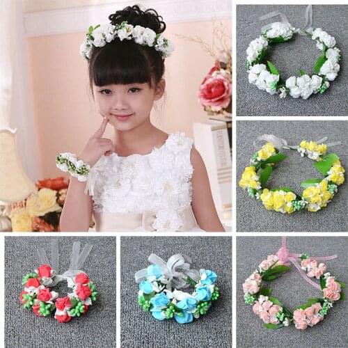 Bride Hair Wreath Headband Garland Floral Crown / Bracelet Girls Princess Beautiful Faux Rose Party Wedding Wreath Accessories
