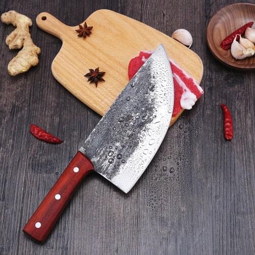 XYj 8 Inch Butcher Cleaver Handmade Forged Chef Knife High-Carbon Steel Meat Slicing Nakiri Gyuto Sharp Blade with Wooden Handle