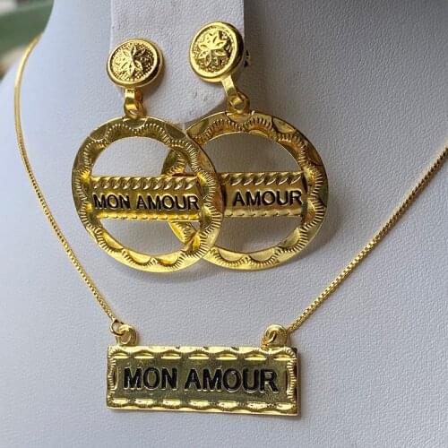 MON Franch Jewelry Sets for Women Gold Color Square Name Necklace/Earrings Arab/Africa Birthday Chain Gift
