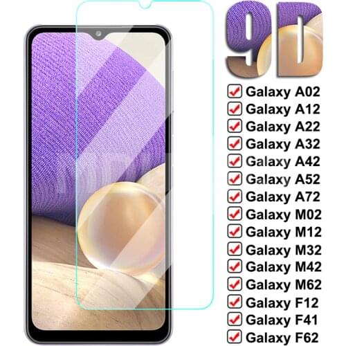 9D Protective Glass For Samsung Galaxy A02 A12 A22 A32 A42 A52 A72 F02S F12 F41 F52 F62 Tempered Glass M02 M12 M32 M42 M62 Film