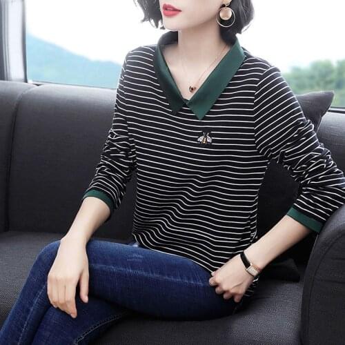 Women Spring Autumn Style Blouses Shirts Lady Casual Long Sleeve Striped Printed Turn-down Collar Blusas Tops DF3791