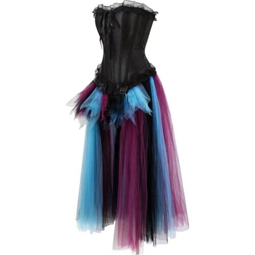 Women Vintage Puffy Tutu Petticoat Ballet Bubble Skirt Plus Size Multilayer Lace Tutu-Skirts Party Corset Dress Set