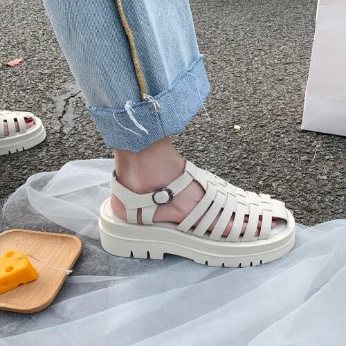 Med Fashion Womens Shoes 2021 Female Sandal Clogs With Heel Buckle Strap Medium Luxury Girls Thick Comfort Beige Summer New Casu