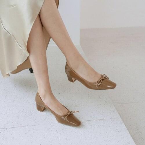 Osunlina Womans Pumps 2021 New Spring Slip On 4cm High Heels Genuine Cow Leather Square Toe Office Lady Shoes