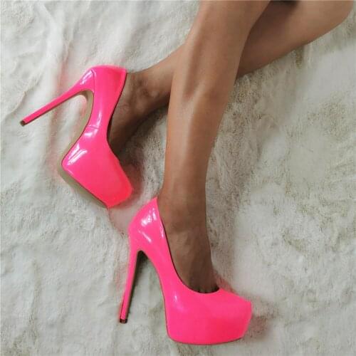 INS woman rose pink platform high heels sexy lady Fluorescent peach pink high heel platform pumps night club pumps real photos