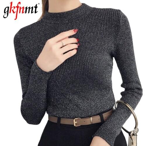 Gkfnmt Shiny Lurex Autumn Winter Sweater Women Long Sleeve Pullover Basic Sweaters Women 2018 Korean Style Knit Pink Tops Femme
