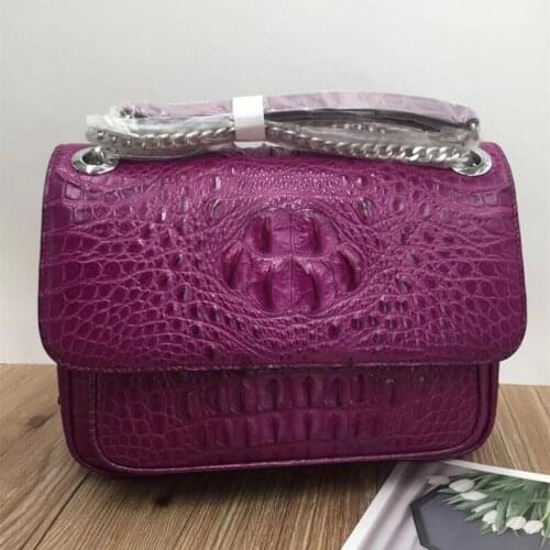 Authentic Real Crocodile Skin Lady Purple Purse Womens Messenger Bag Genuine Alligator Leather Female Single Cross Shoulder Bag