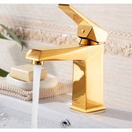 Gold Bathroom Basin Faucets Brass Sink Mixer Taps Hot & Cold Single Handle Lavatory/Toilet Water Crane Vessel Chrome Deck Mount