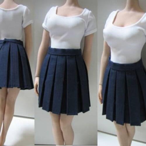 1:6 Scale Female Girl Woman Young Lady Sexy White short-sleeved Shirt Student Pleated Skirt Tight Clothing Clothes Sets Model