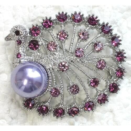 12pcs/lot Wholesale Rhinestone Faux Pearl Peacock Pin brooches Pendant C101930