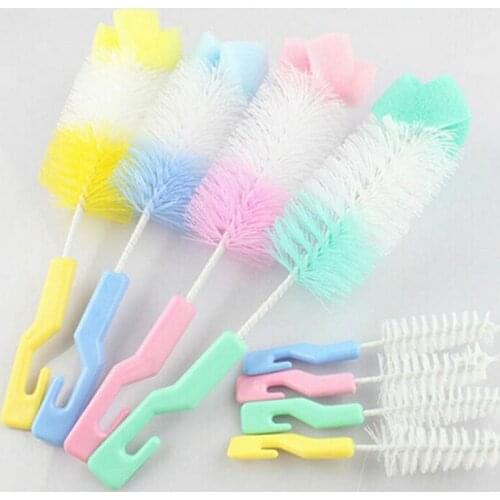 1set Blue Orange Baby Nipple Milk Bottle Cup 360 Degree Sponge Cleaner + Pacifier Brush