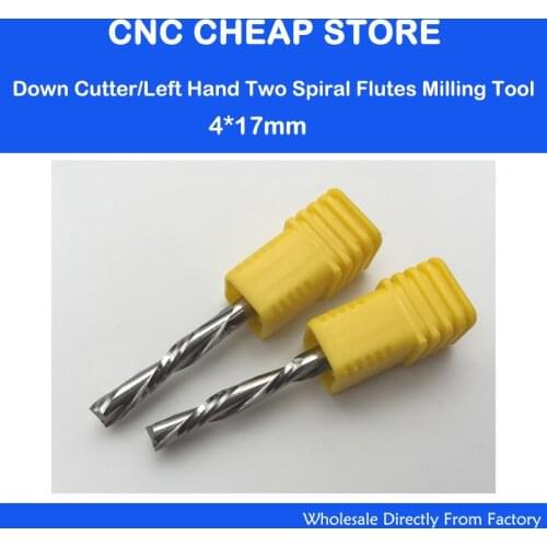 2pcs 4x17mm Down cutter left-helical two double flute left spiral carbide cnc router bits end milling,woodworking, Plywood,MDF