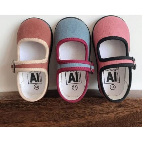 2021Autumn Girls Soft Bottom Shoes Children Grandmother Shoes Kids Kindergarten Indoor Square Mouth Canvas Shoes 1-7 Years