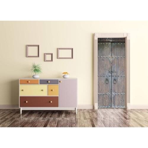 3D Door Sticker Ancient Wood Gate Mural Wall Sticker DIY Door Cover Kitchen Home Decoration Accessories Modern 3d Wall Stickers