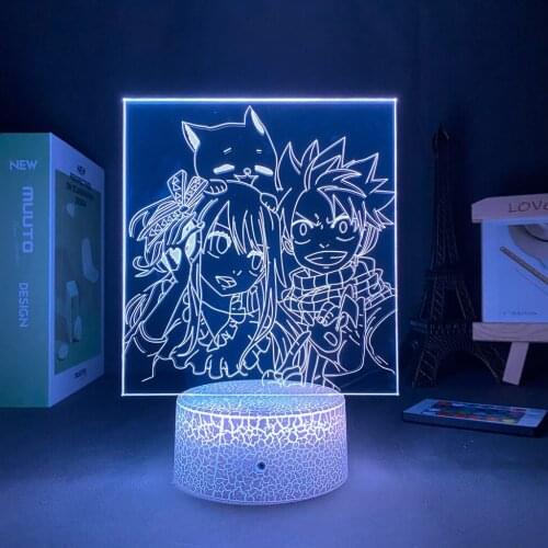 3D Lamp Anime Fairy Tail Manga Natsu Dragneel and Erza Scarlet Hug Night Light Led Touch Sensor Nightlight for Child Room Decor