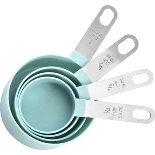 4pcs/Lot Graduated Measuring Spoon Cup Stainless Steel PP Baking Measurement Tool Green Measuring Cup