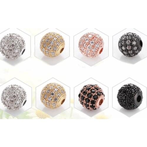 8mm ball round crystal micro pave cz zircon cubic zirconia beads copper silver gold black plated bracelet accessories yg4