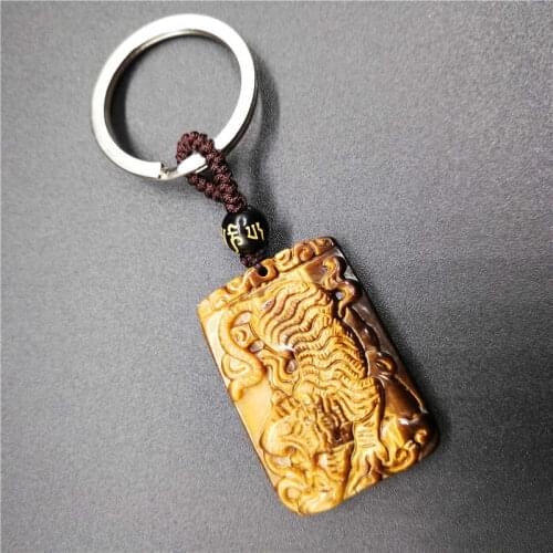 Free shipping Natural tiger eye pseudocrocidolite tiger KeyChain Men crystal KeyChain lucky accessories transhipped KeyChain