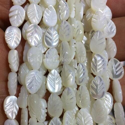 Free Shipping Fashion Jewelry 6x9mm Beautiful White Mother of pearl Shell Leaf Spacers Loose Beads 15" FG8210