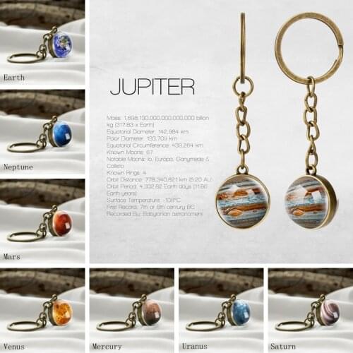 Jupiter Solar System Planet Keyring Galaxy Nebula Space Universe Earth Sun Mars Saturn Double Side Glass Ball Keychain Men Gifts