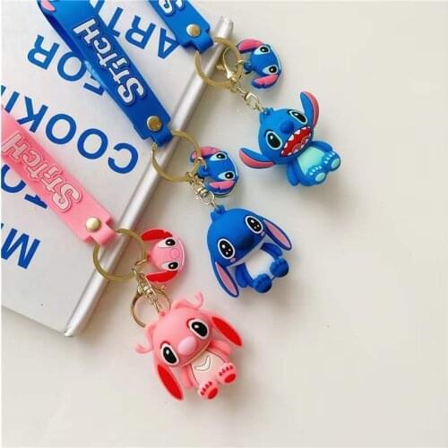 Disney Stitch Keychain Anime Figure Toys Cartoon Key Ring PVC Stitch Doll Car Bag Pendant Cute Charms Keyrings Bell Kids Gifts