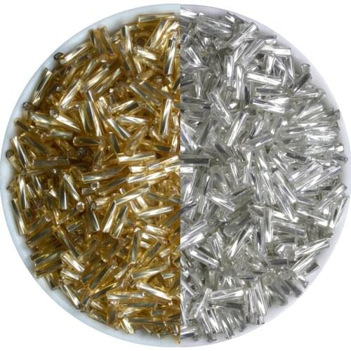 Gold Silver Color Silver Lined Bugle Czech Glass Seed Spacer Beads 500pcs/lot Austria Crystal 2x6mm Long Tube Beads For DIY