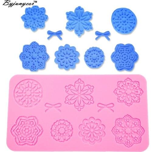 Byjunyeor LM016 FDA flower &Bow lace mold silicone baking tool kitchen accessories decorations for cake Fondant Sugar