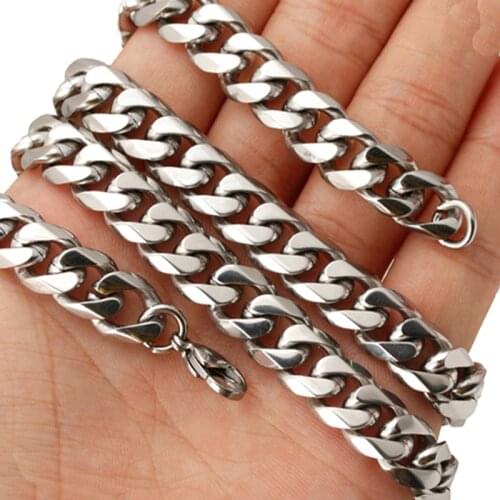 10mm Curb Cuban Link Chain Silver Color Stainless Steel Collar Choker Holiday Gifts Male Mans Necklace On The Neck Wholesale