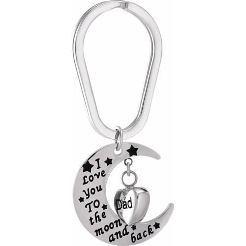 IJK2052 I Love You To the Moon and Black Dad - Stainless Steel Human Ashes Keepsake Cremation Key chain