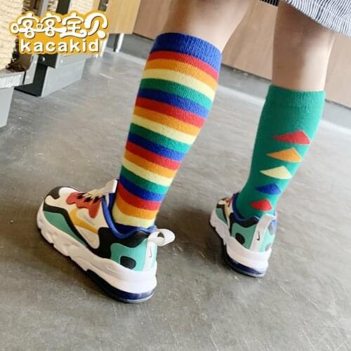 Kacakid Official Cartoon High Socks for Kids Boy and Girl Striped Cartoon High Socks for Kids Rainbow Colors Kids High Socks1318