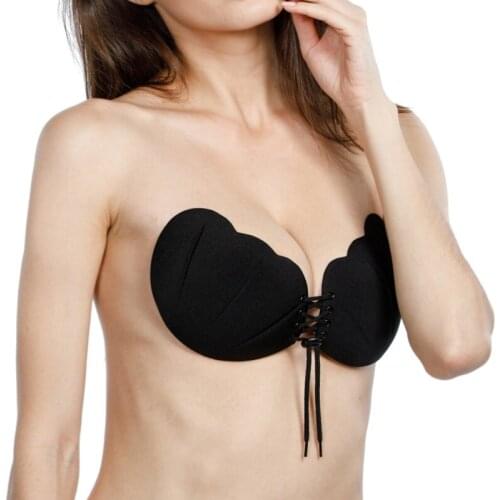 Women Strapless Bandage Blackless Solid Bra Super Push Up Seamless Self-Adhesive Stick Bra Wedding Party Invisible Bra Underwear