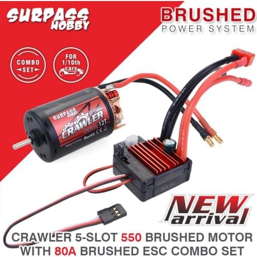 SURPASS HOBBY Brushed Motor ESC 5-Slot 550 10T 12T 16T 20T with 80A ESC Waterproof for tamiya Kyosho TRAXXAS WLtoys 1/10 RC Car