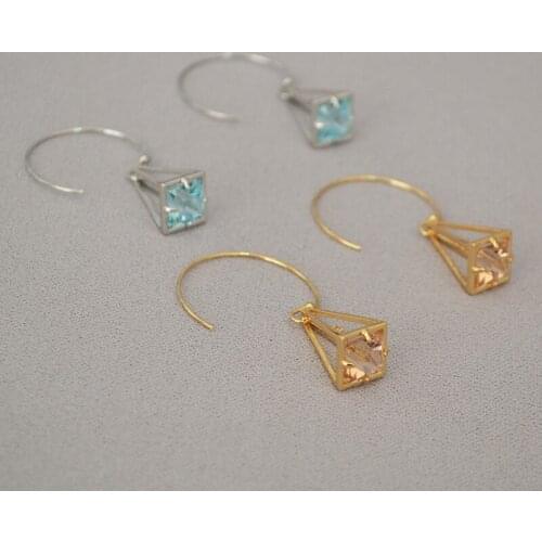 European and American design sense fashion simple birdcage pyramid shape inlaid zircon earrings female