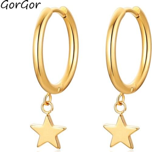 GorGor Dangle Earrings Unisex Stainless Steel Star Fashion Temperament Accessories Many Colors Suitable Numerous People ED-380