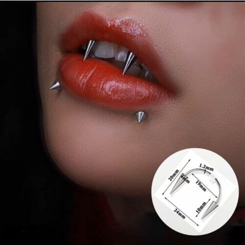 Stainless Steel Smile Lip Tiger Teeth Nail Piercing Tiger Tooth Nail C-Shape Spike Lips Hoop Rings Vampire Teeth Decor