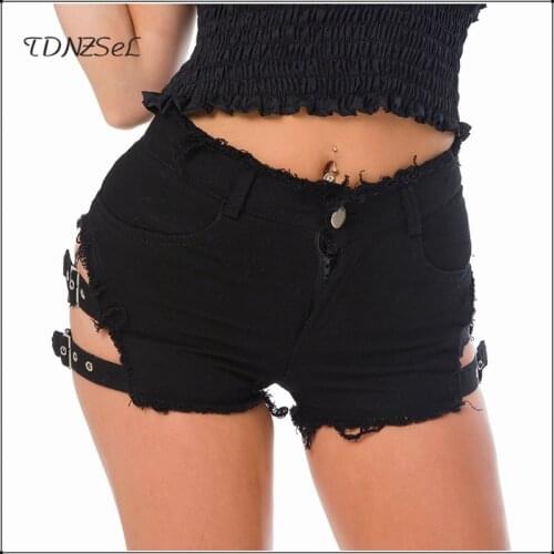 Summer Sexy Nightclub Low Waist Denim Shorts Women Ripped Hollow Mini Jean Shorts Girls New Pole Dance Spodenki Damskie Jeansowe