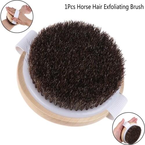Hot 1PCS Wood Natural Horse Hair Bath Body Brush Massage Brush Cellulite Shower Exfoliation Dry Skin Brushing Body