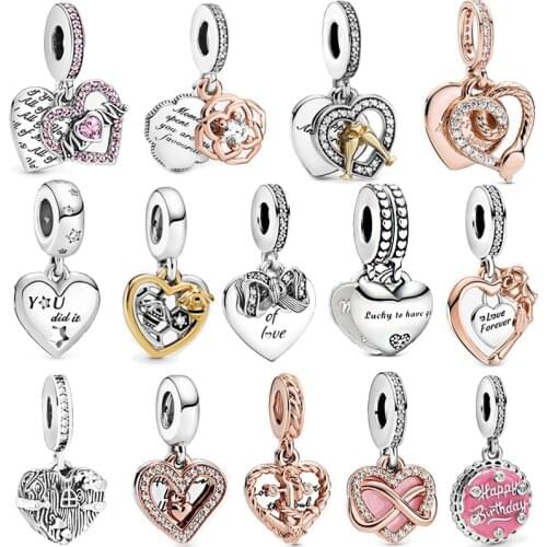 Hot Sale 925 Sterling Silver Beads Mum Script Sparkling Infinities Heart Charms Fit Original Pandora Bracelets Women DIY Jewelry